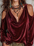 Samt Off-Shoulder Langarmshirt