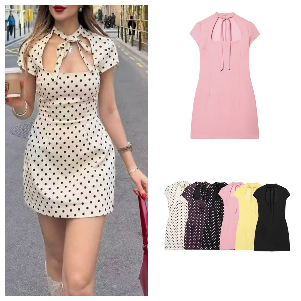 Kurzes Polka-Dot Kleid im Hepburn-Stil