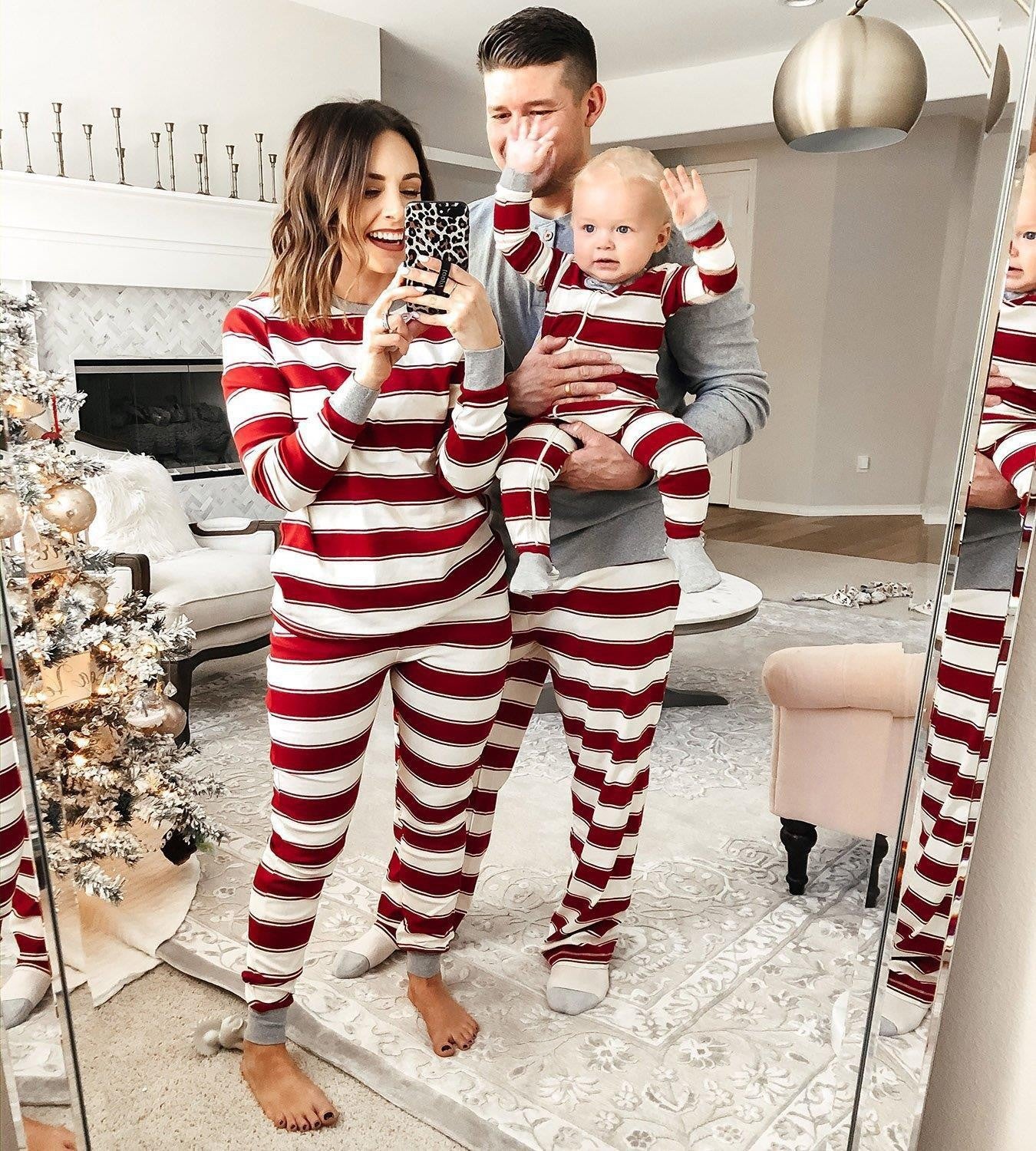 Gestreiftes Familien-Set für Weihnachten