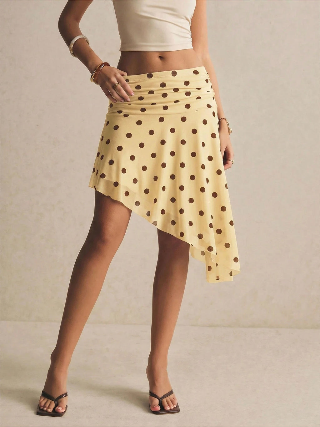 High-waist Plissee-Mesh-Rock mit Polka Dots
