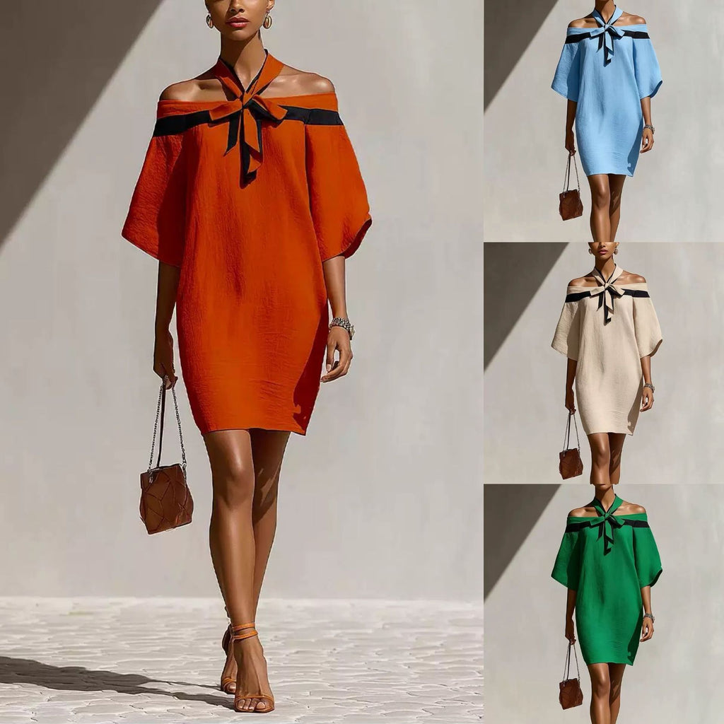 Off-Shoulder A-Linien-Kleid mit Schleife