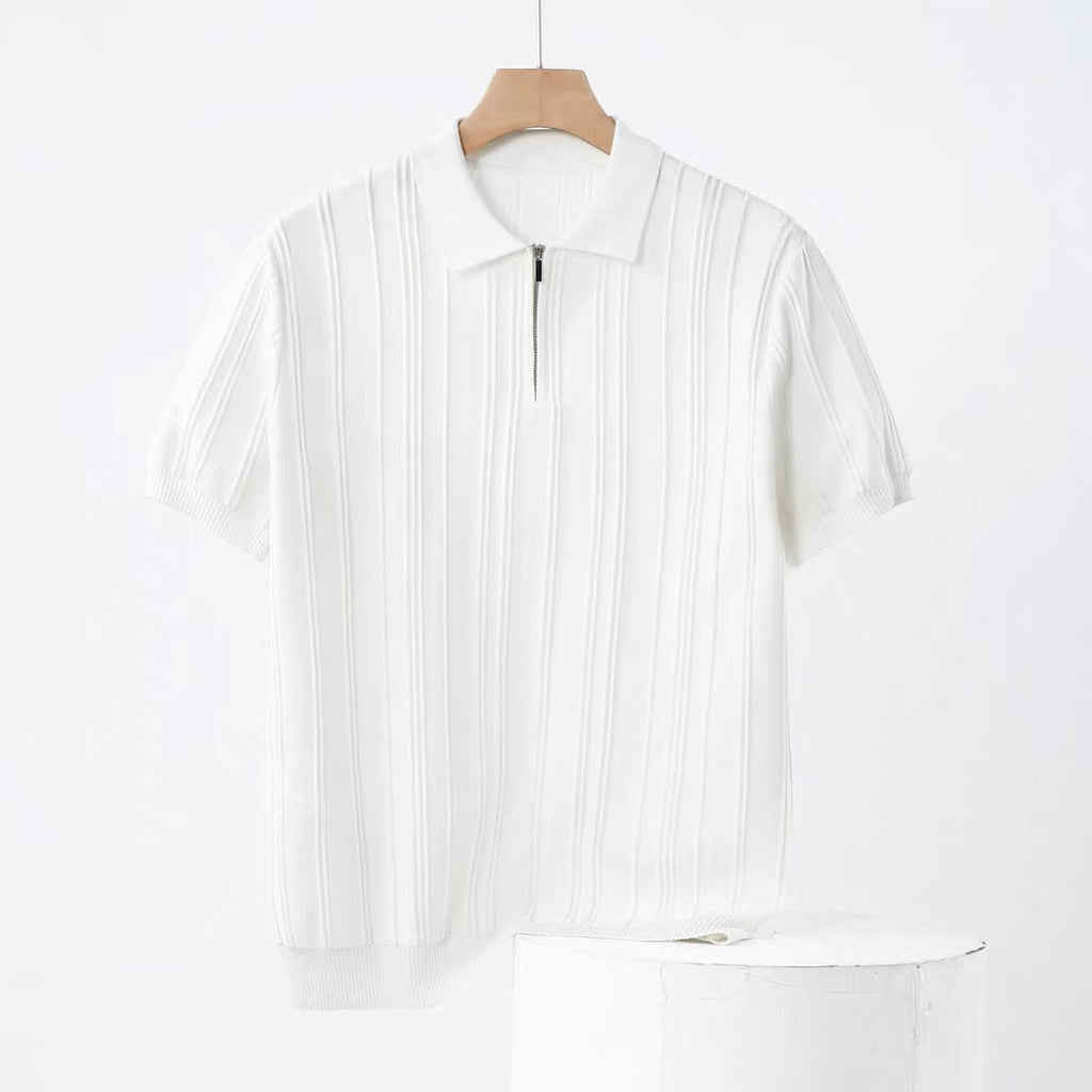 Gestreiftes Kurzarm-Polohemd mit Half-Zip