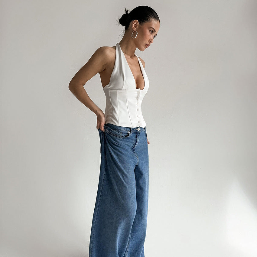 Sexy Deep-V Halter Top mit Taillenschnürung