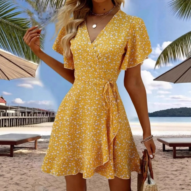 Geblümtes Mini-Kleid mit One-Shoulder-Schnitt – Bild 2 | LuxeStyle