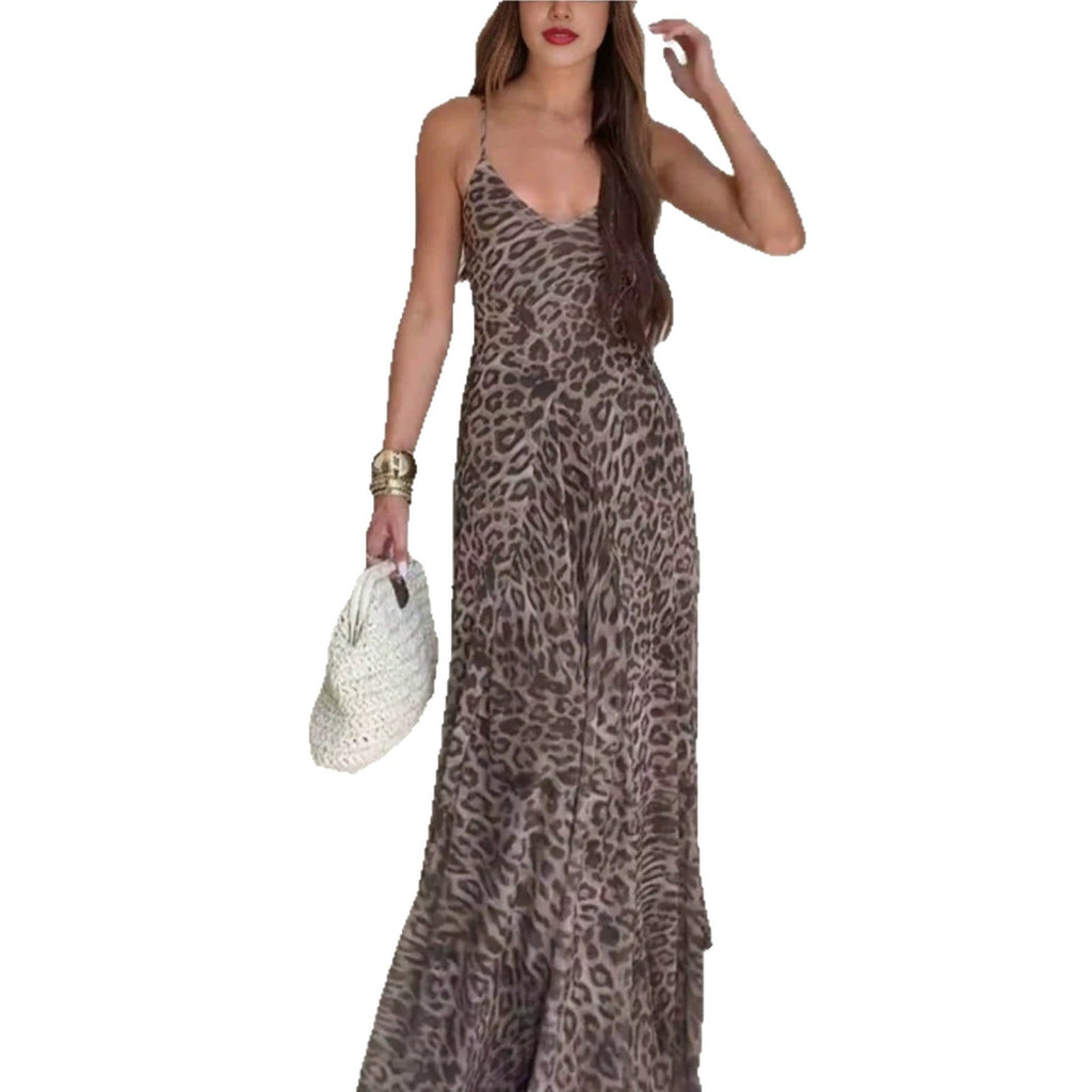 Leoparden-Print V-Ausschnitt Trägerkleid
