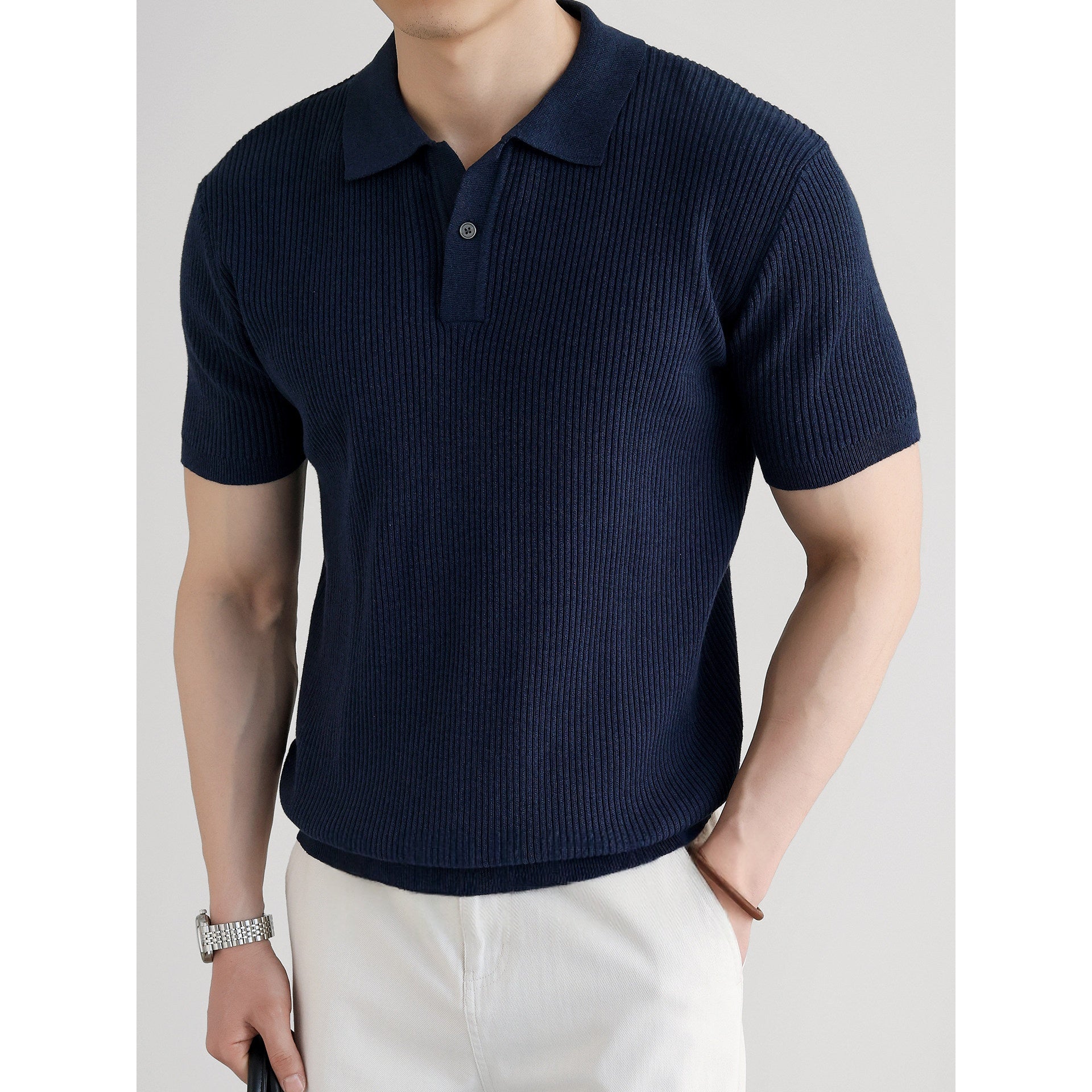 Herren-Polo Kurzarm Strick-T-Shirt