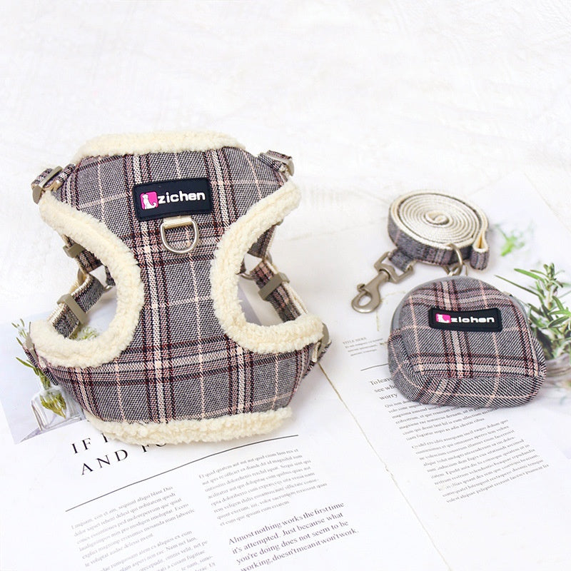 Hundeleine Weste mit Plaid und Fleecefutter
