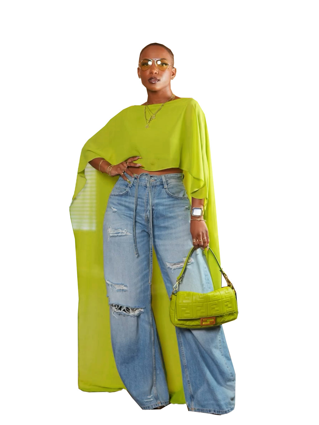 Mesh Maxi Cape mit Fledermausärmeln – Bild 2 | LuxeStyle