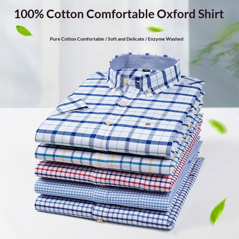 Herren Oxford Baumwollhemd Kurzarm