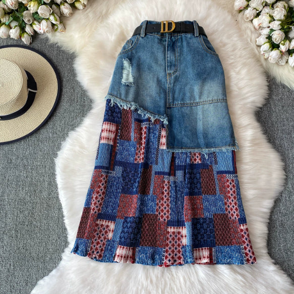 Cooler Ripped Denim-Jupe mit Fransen