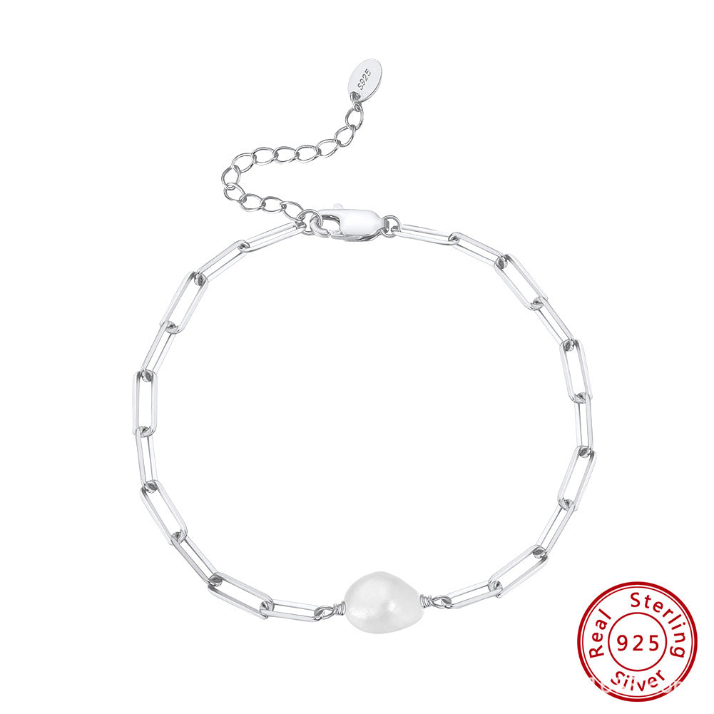 Barockperlen-Armband mit Paperclip-Kette