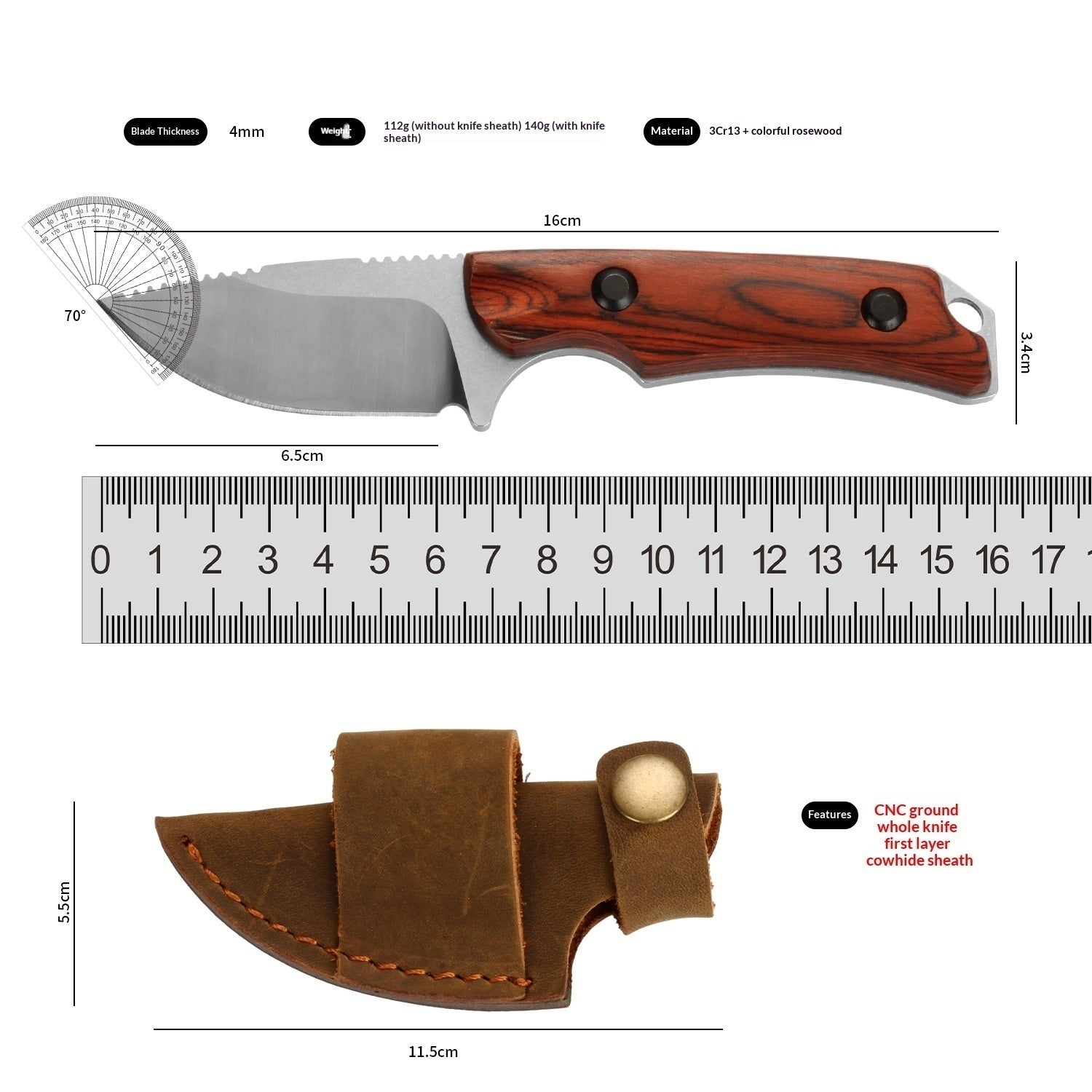 Outdoor-Taschenmesser mit Holzgriff – Ansicht 2