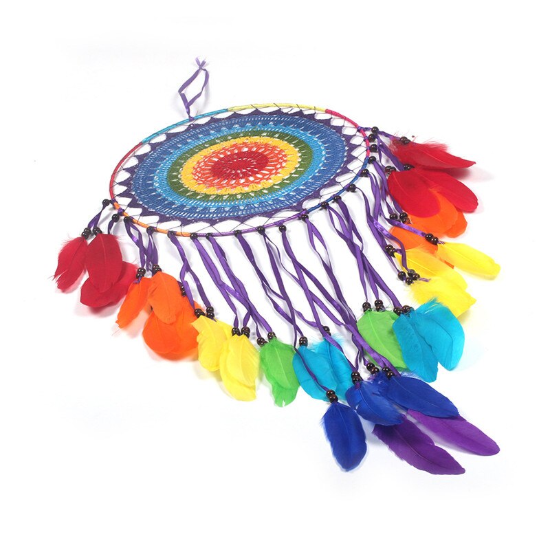 Regenbogen Traumfänger mit Federn, 35cm