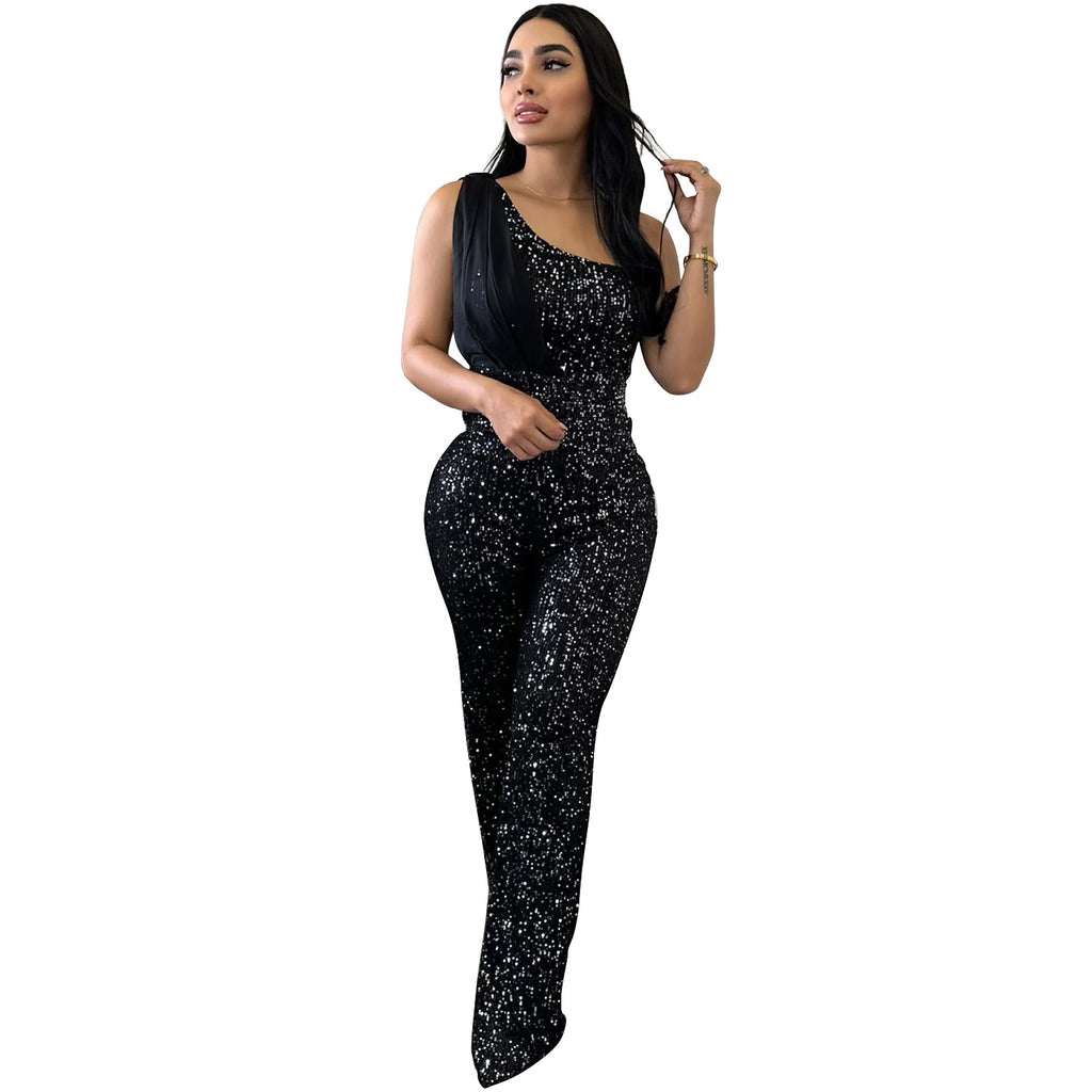 Eleganter Pailletten-Jumpsuit mit One-Shoulder – Bild 1 | LuxeStyle