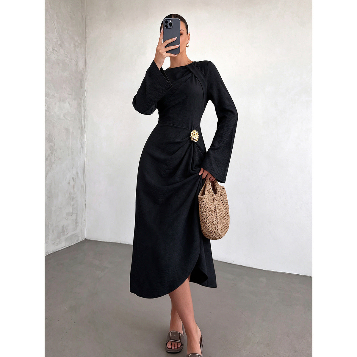 A-Linien Kleid mit Blumen-Ausschnitt, hohe Taille – Bild 6 | LuxeStyle