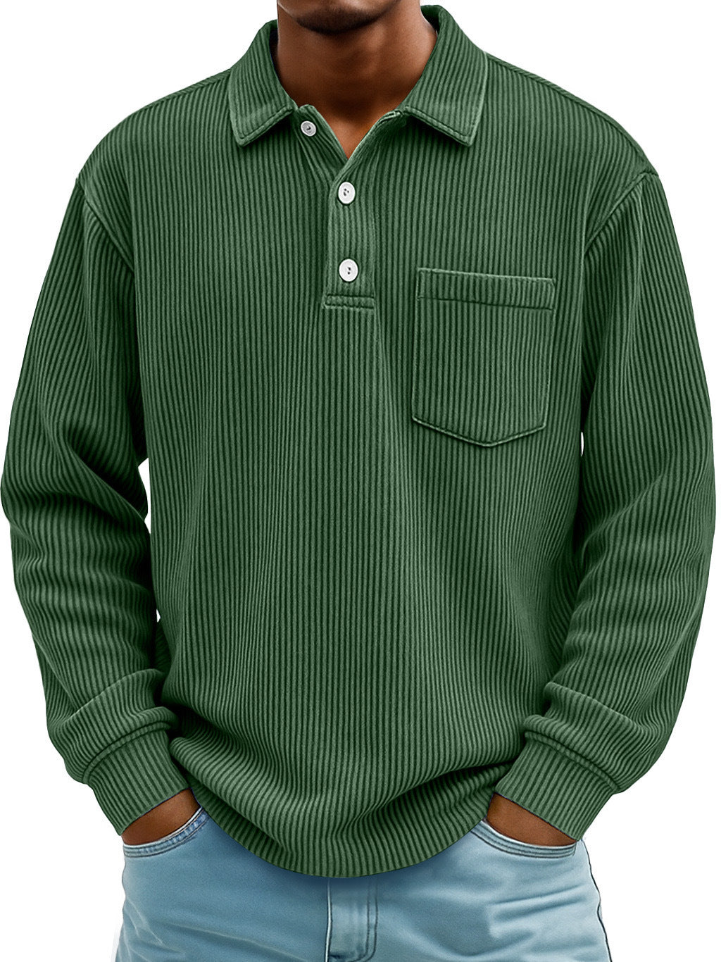 Herren Cord-Polohemd Langarm Gestreift – Bild 4 | LuxeStyle