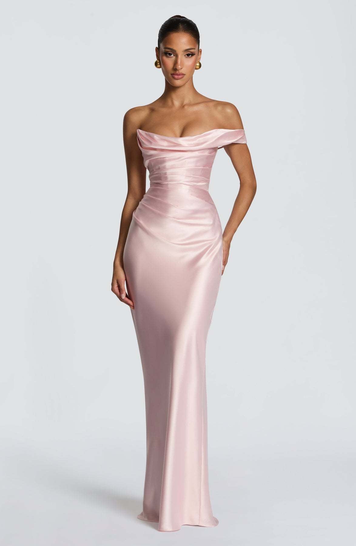 Off-Shoulder Satin-Kleid mit Taillenschnürung