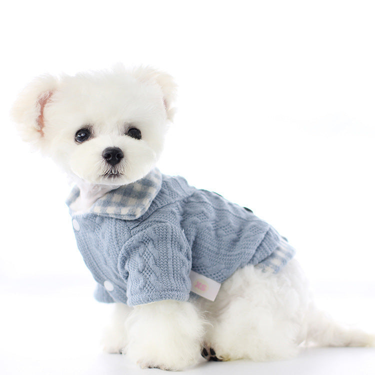 Bichon Frise Kostüm – Zwei-teiliger Pink-Blau-Grauer Pullover | LuxeStyle