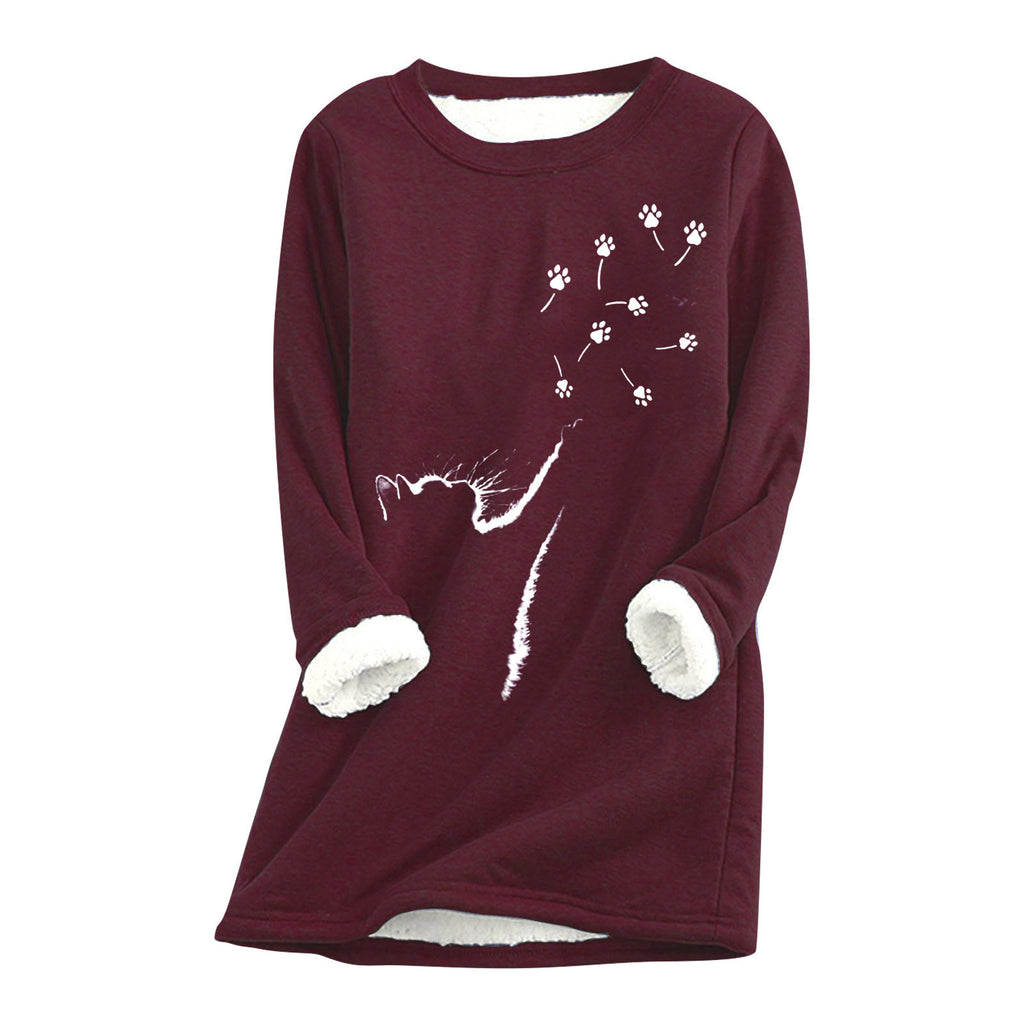 Damen Cat-Paw Print Flauschiges Sweatshirt