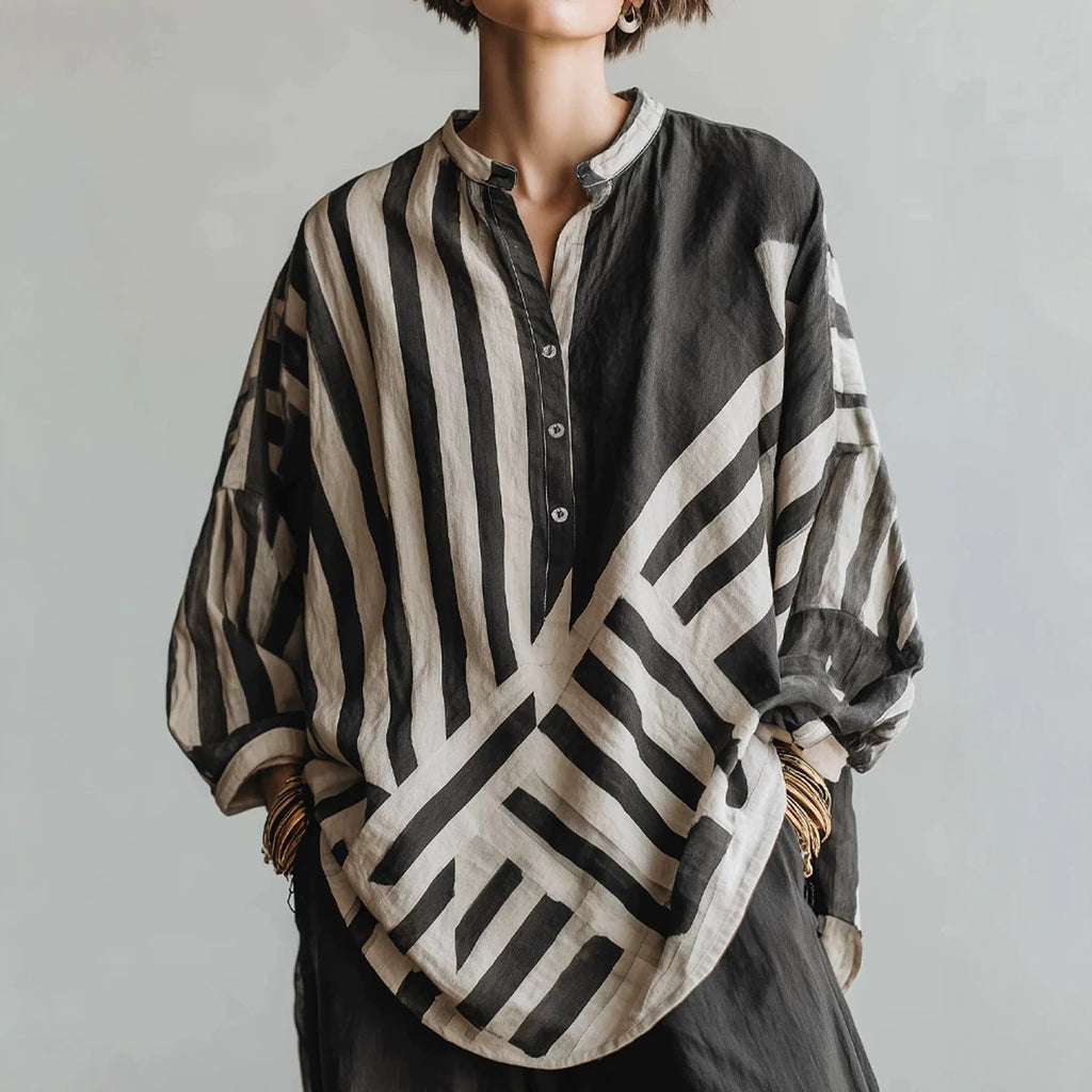 Gestreiftes Langarmshirt aus Baumwoll-Leinen-Mix – Bild 3 | LuxeStyle
