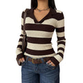 Strickpullover mit V-Ausschnitt und Streifen – Bild 1 | LuxeStyle
