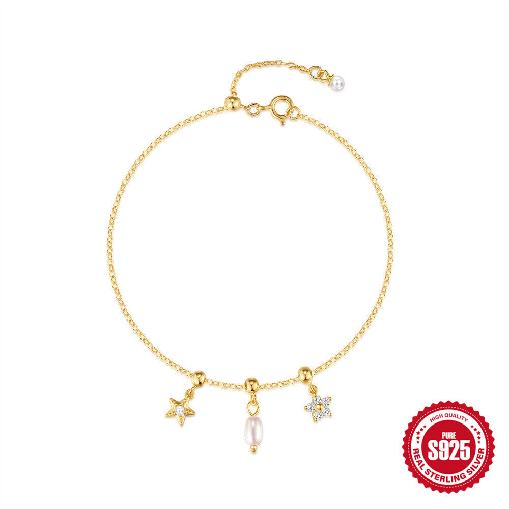 S925 Silber Perlen-Armband mit fünf Blütenblättern | LuxeStyle