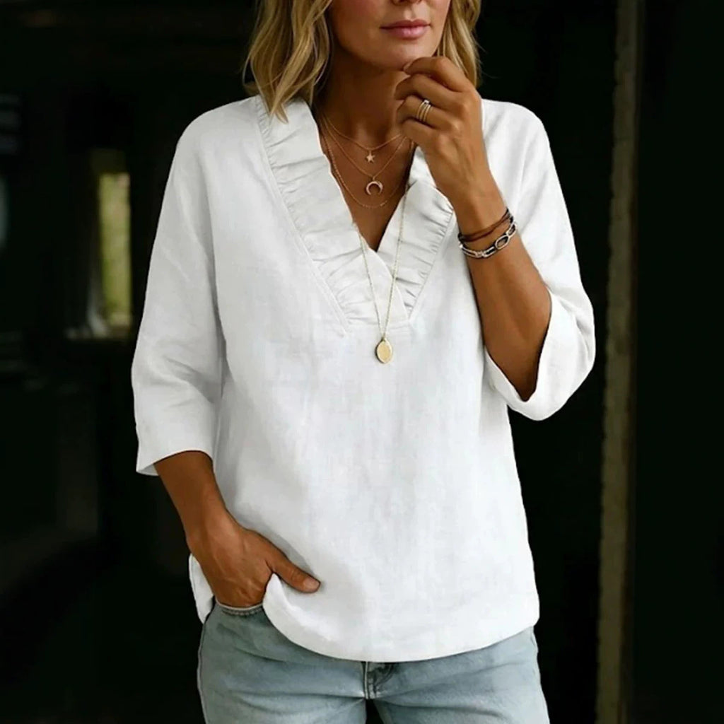 Damen Bluse aus Baumwoll-Leinen-Mix