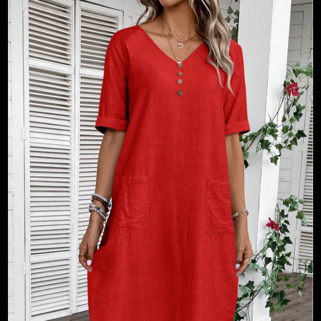 Luftiges Midi-Kleid mit V-Ausschnitt – Bild 9 | LuxeStyle