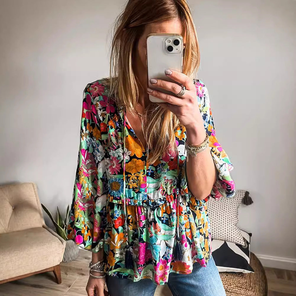 Pullover mit Farbblock und Rüschensaum
