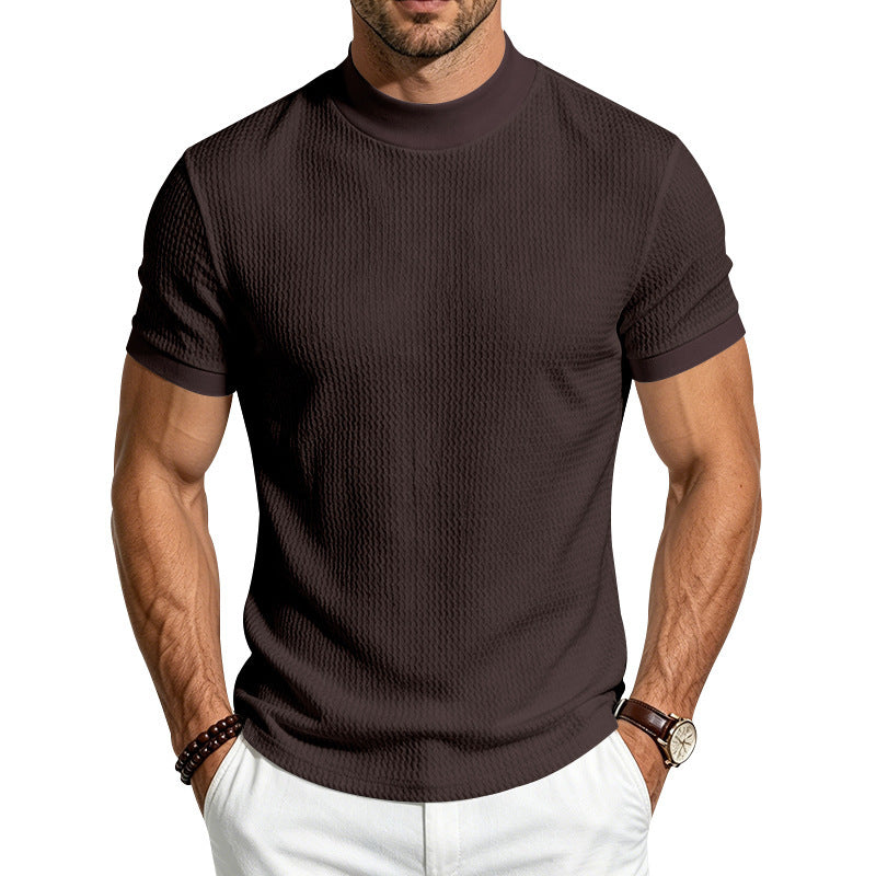 Herren Bequem Rundhals-T-Shirt mit Jacquard-Rippenoptik