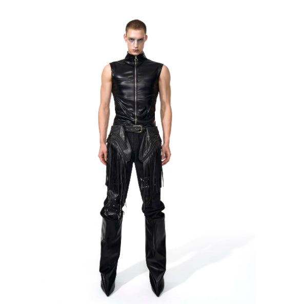 Schwarze PU-Leder-Bikerjacke mit Stehkragen