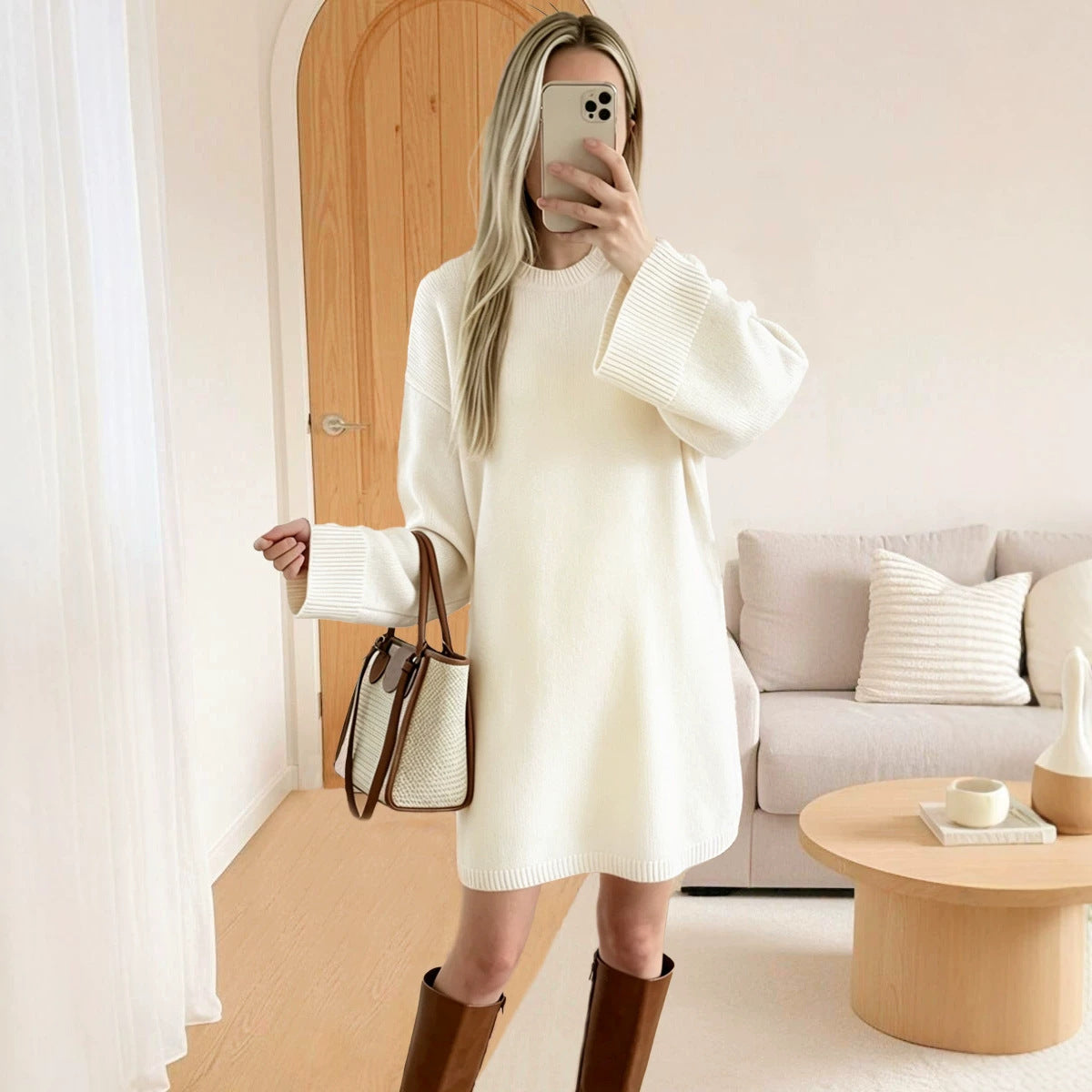 Midilangarm-Strickkleid für Damen