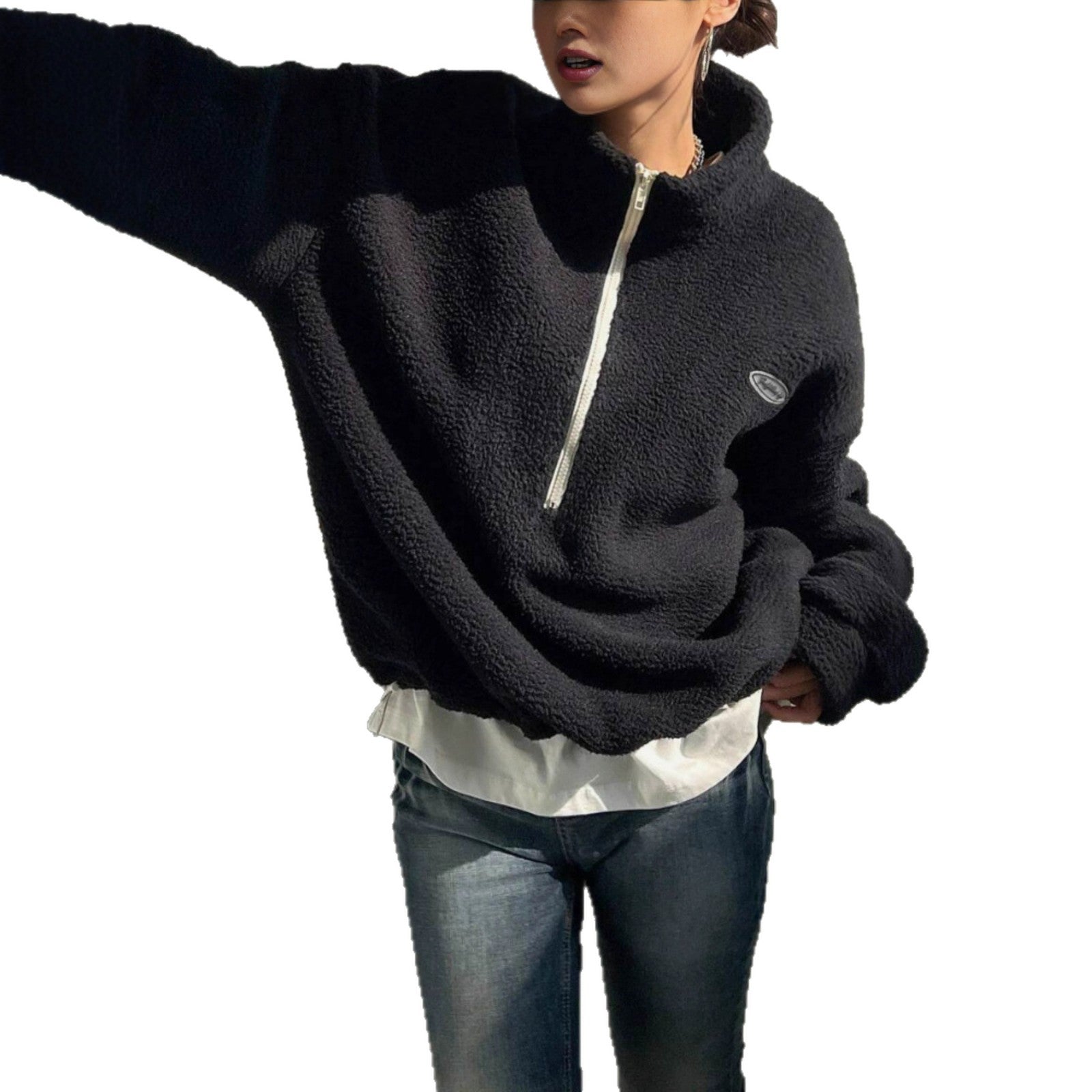 Damen Sweatshirt mit Schlaufe und Aufschrift