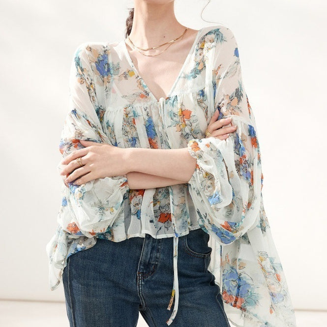 Bluse mit Blumenprint aus Kunstseide