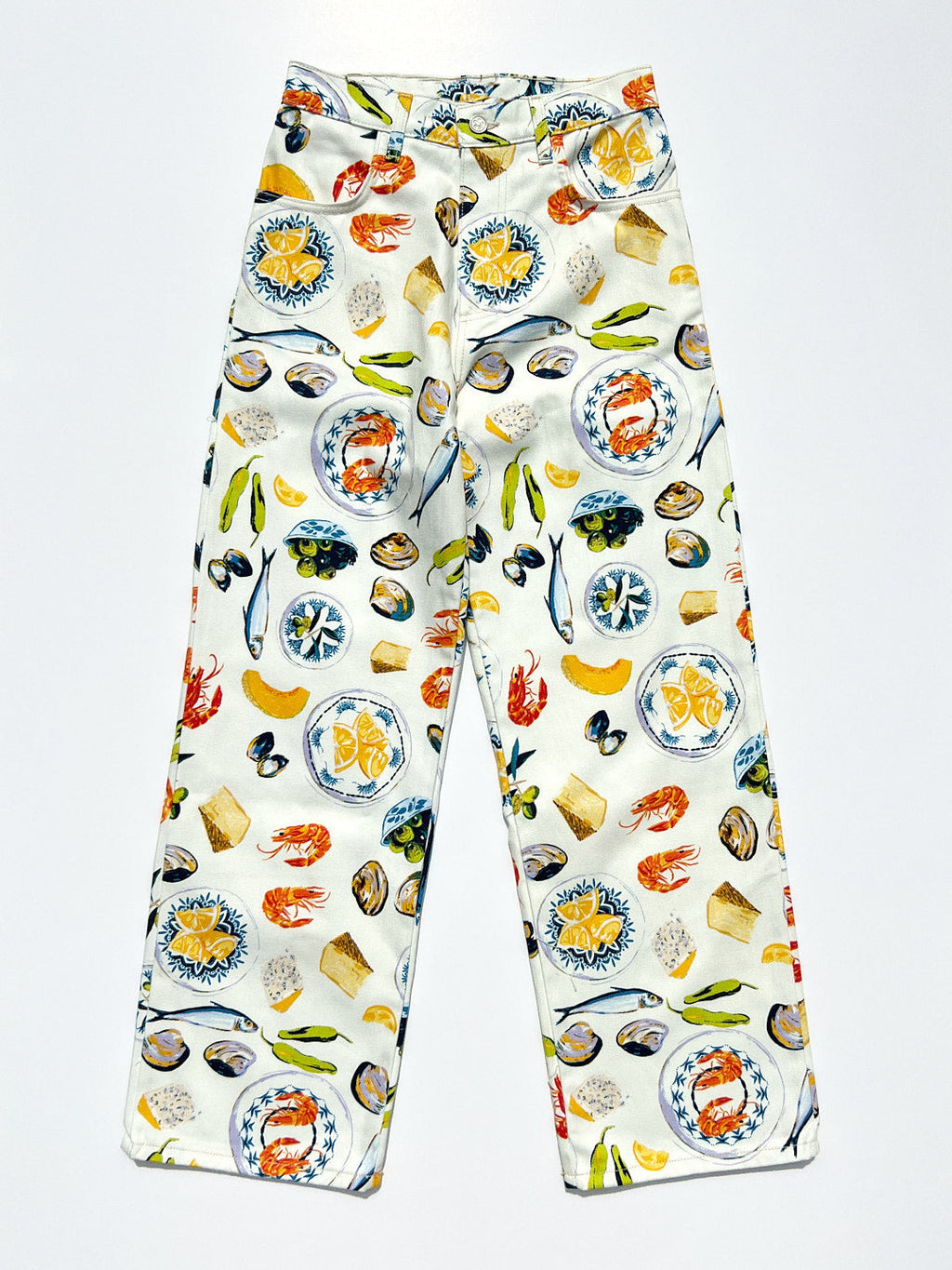 Bedruckte Denim-Hose mit weitem Bein