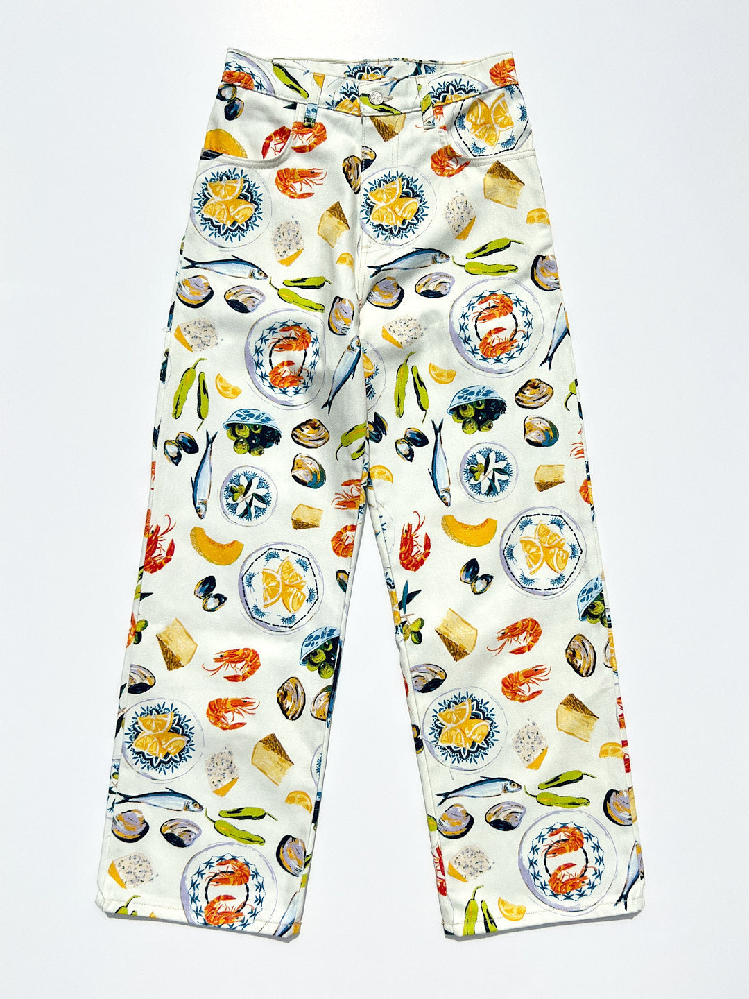 Bedruckte Denim-Hose mit weitem Bein