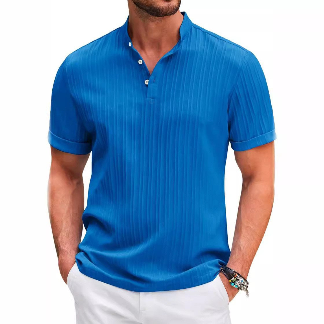Herren-Jacquard-Hemd Leinen-Cotton