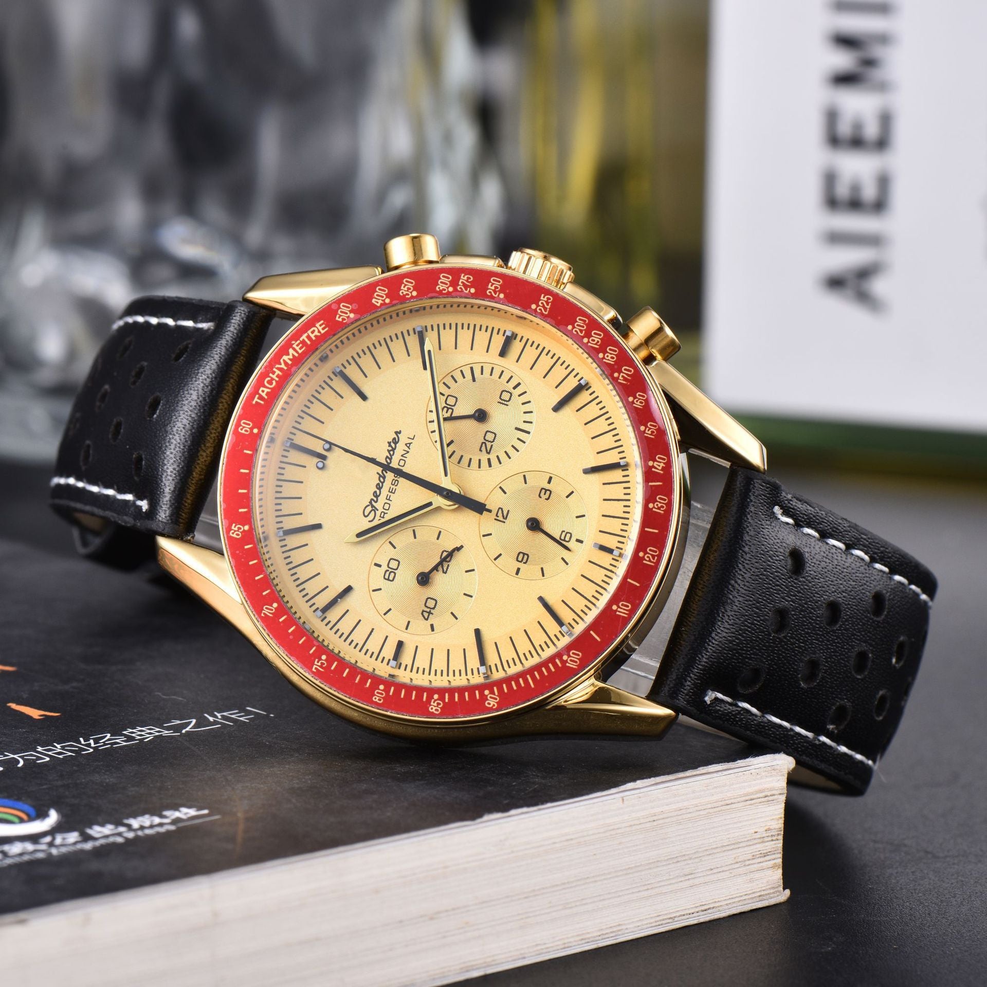 Business Herrenuhr, Lederarmband, Multifunktion