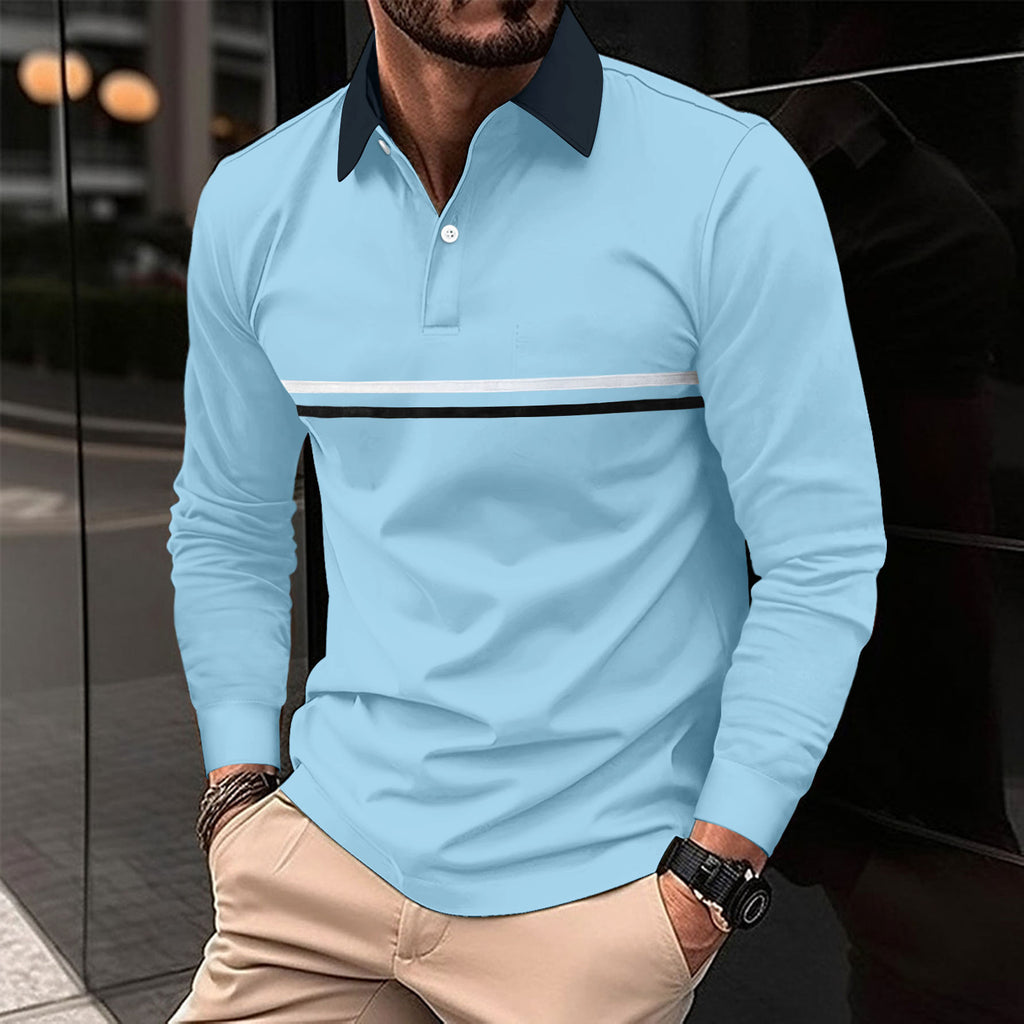 Herren Langarm Polo-Shirt mit Knopfleiste