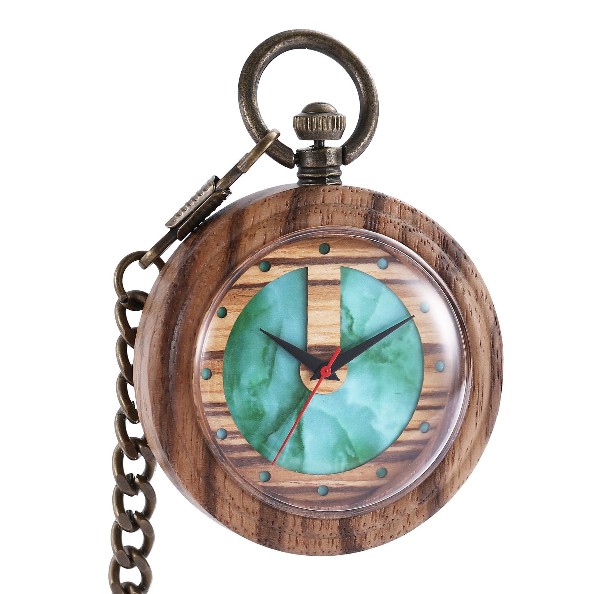 Holz-Taschenuhr mit rauer Kette