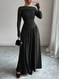 Langes Maxikleid mit hoher Taille und Off-Shoulder – Bild 11 | LuxeStyle
