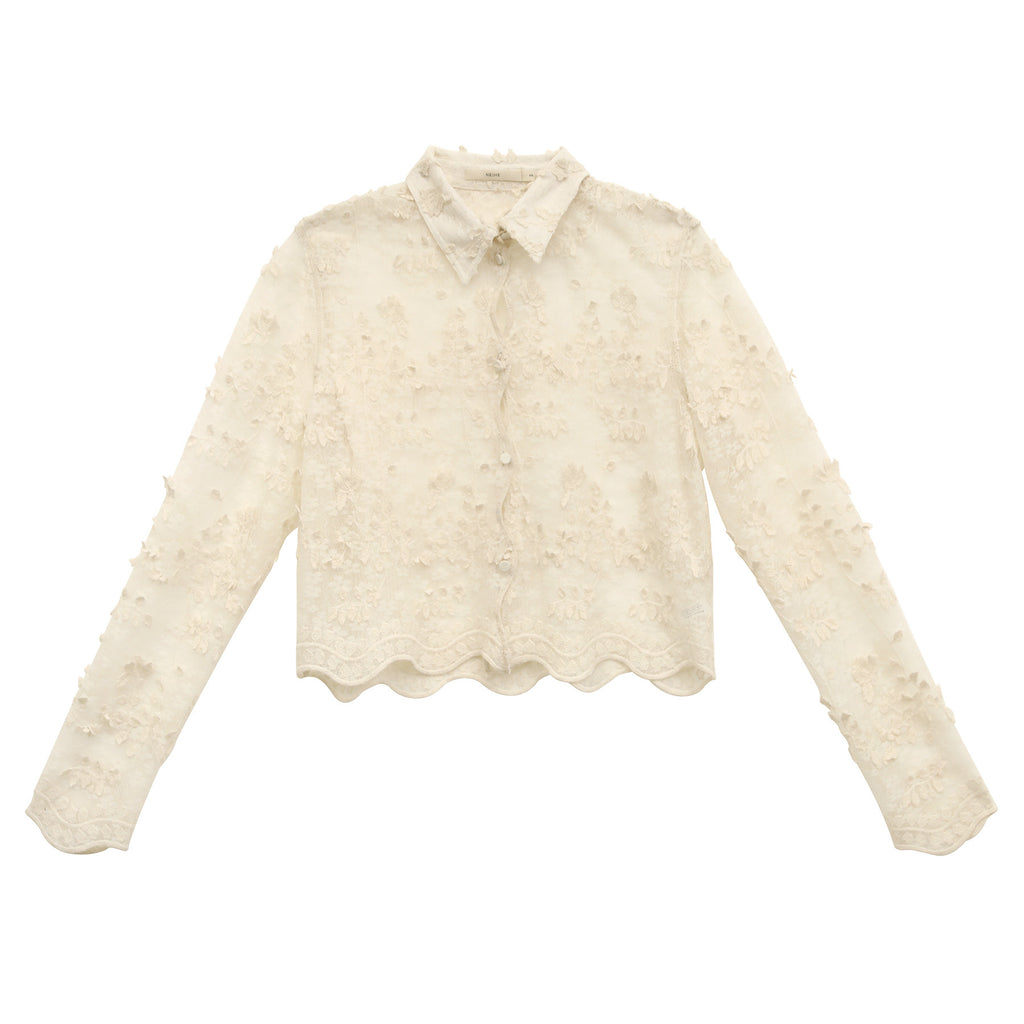 Damen Jacquard Knopf-Spitzenhemd | LuxeStyle