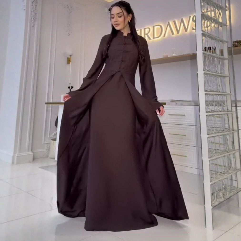 Vintage Langarm-Kleid mit Stehkragen