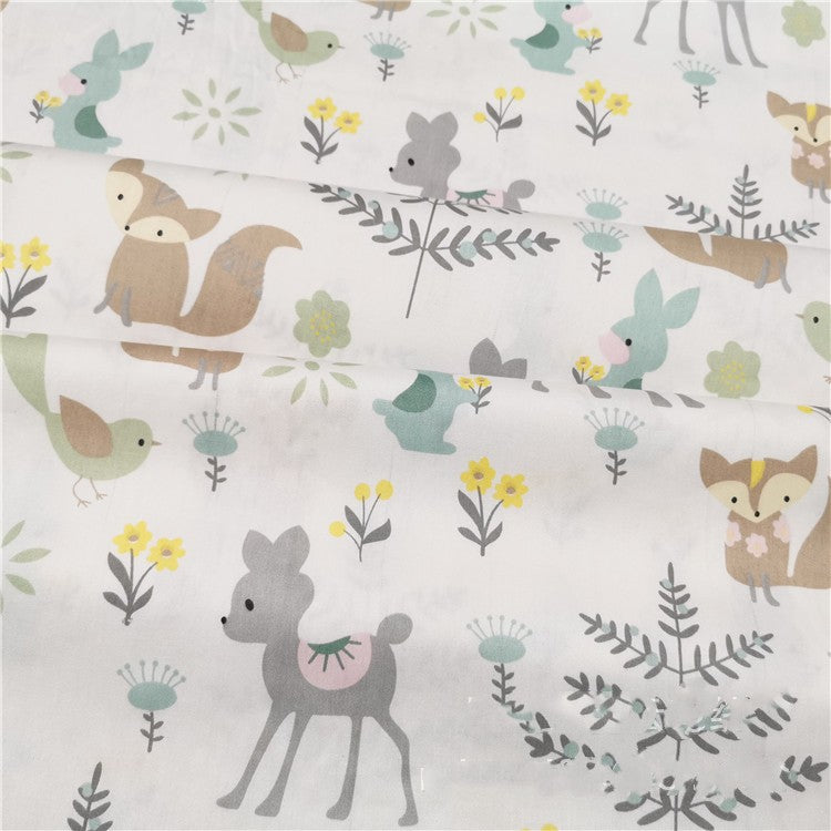 Baumwollstoff mit Cartoon Eichhörnchen & Hirsch | LuxeStyle