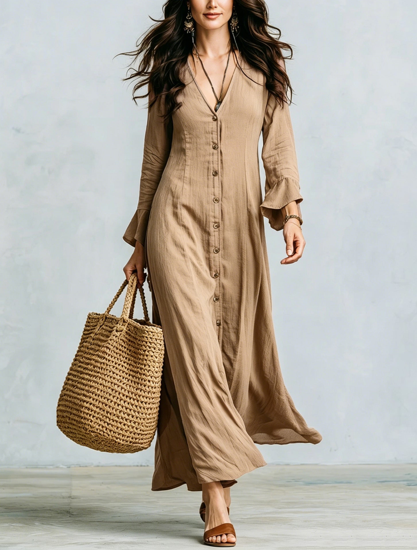 Französisches V-Neck A-Linien Kleid