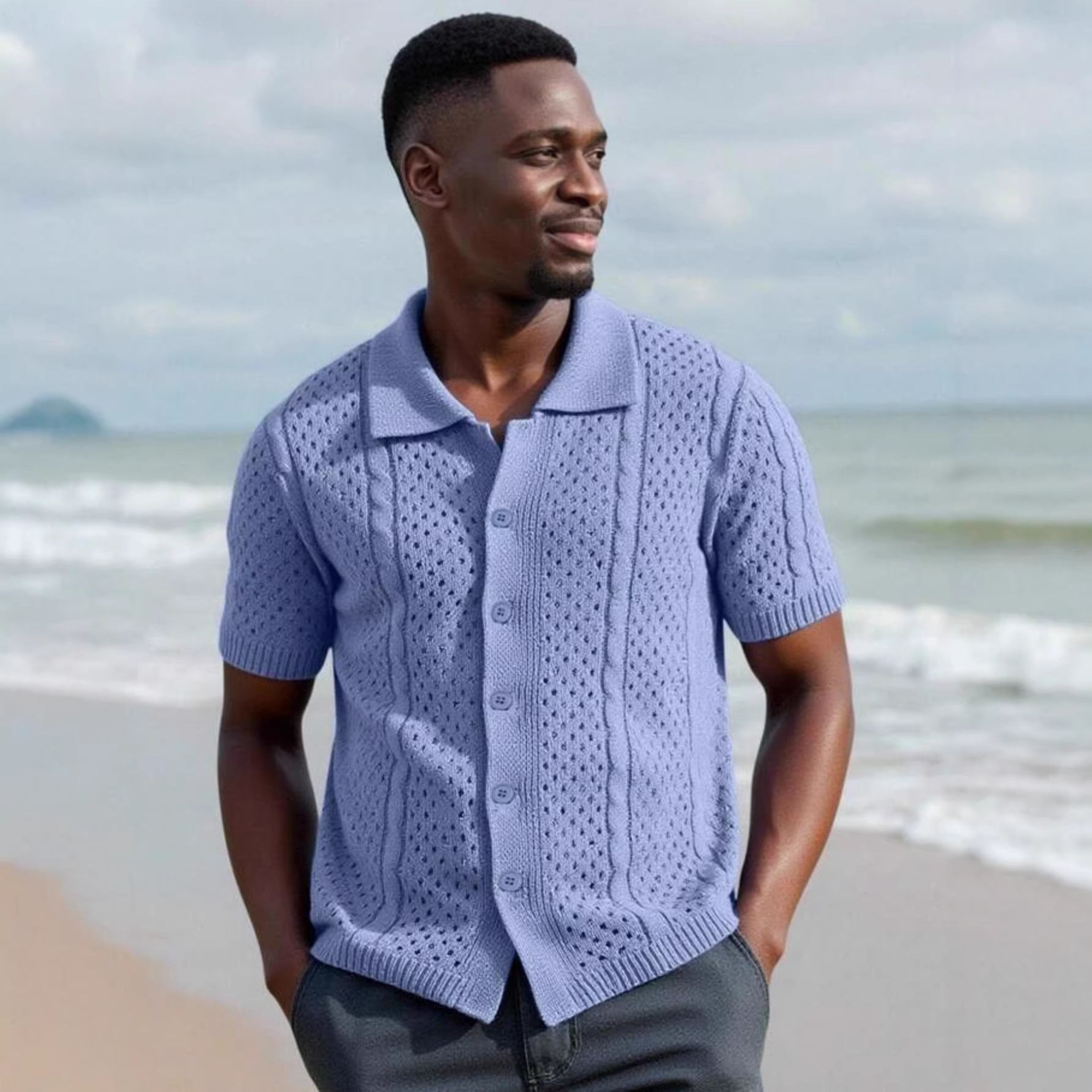 Kurzarm-Strickcardigan für Herren