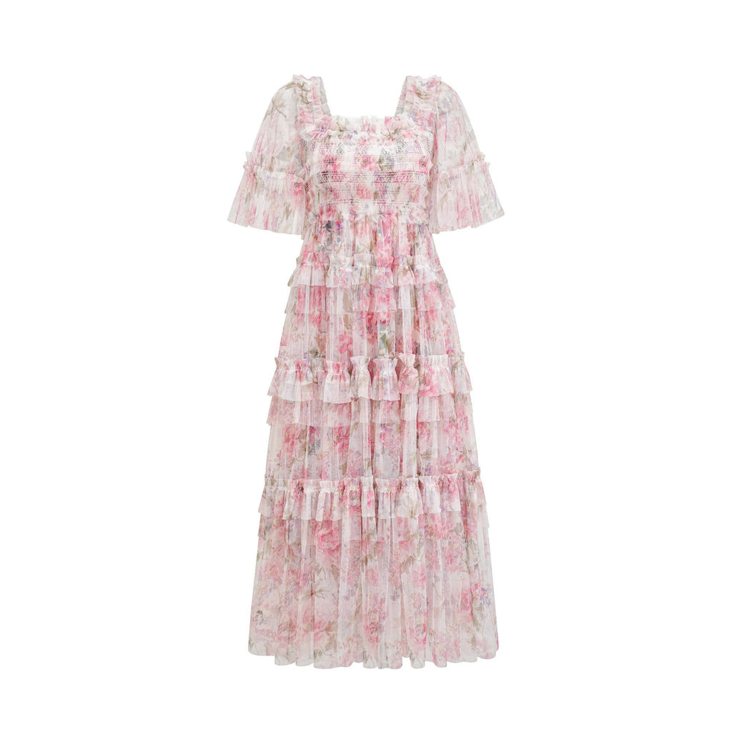 Besticktes A-Linien-Kleid mit Blumenmuster