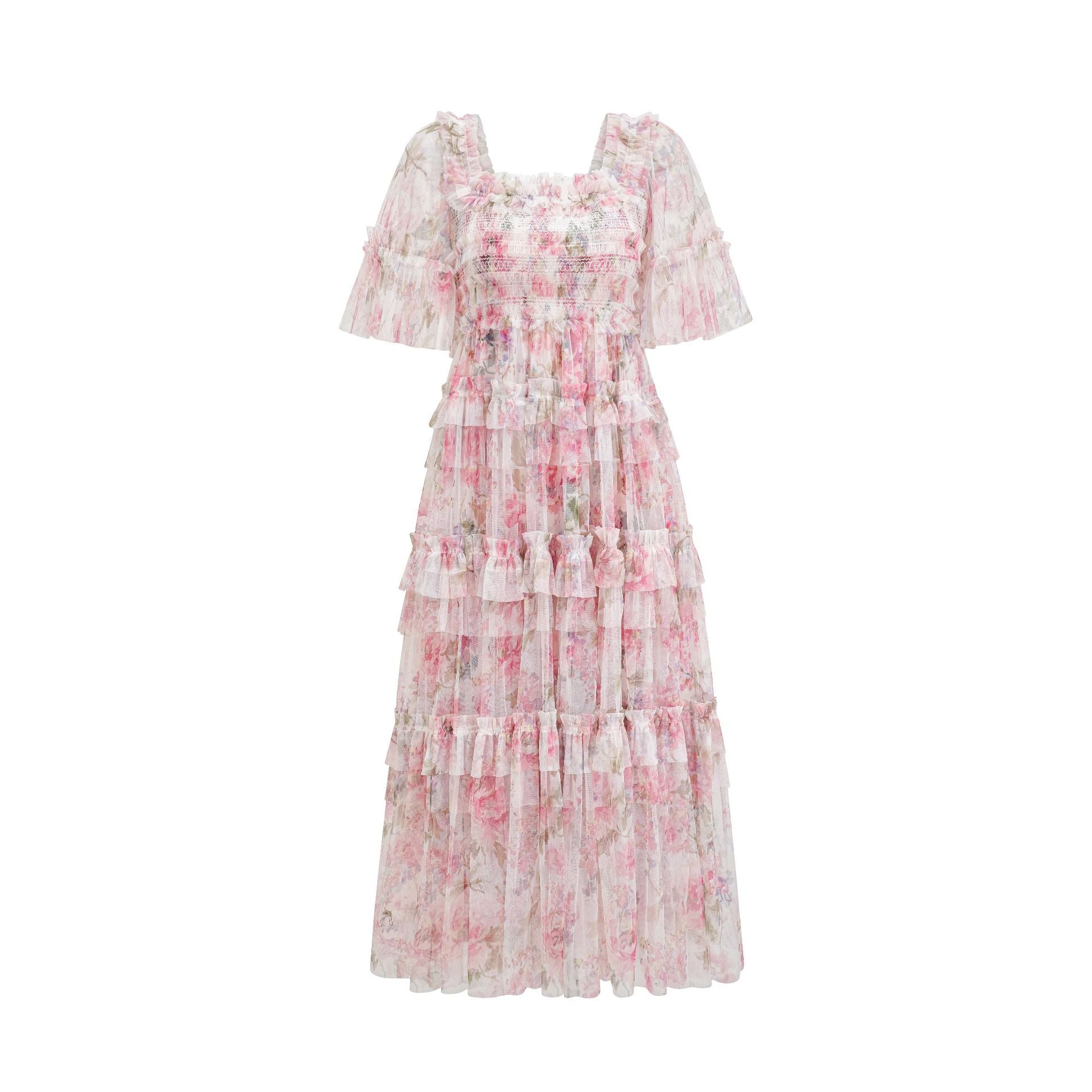 Besticktes A-Linien-Kleid mit Blumenmuster