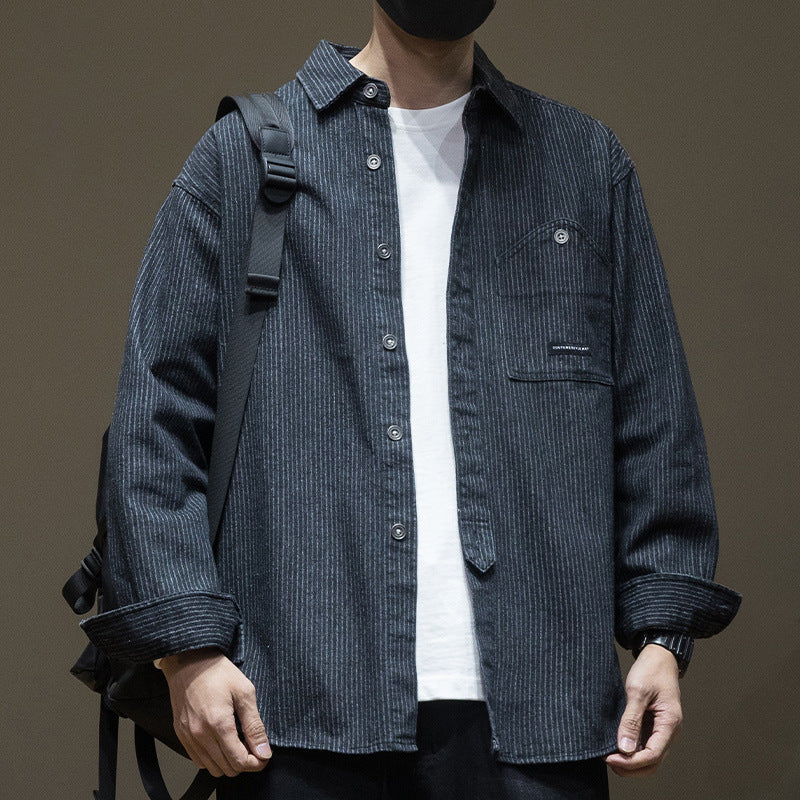Herren-Langarmhemd aus Denim mit Streifen – Bild 5 | LuxeStyle