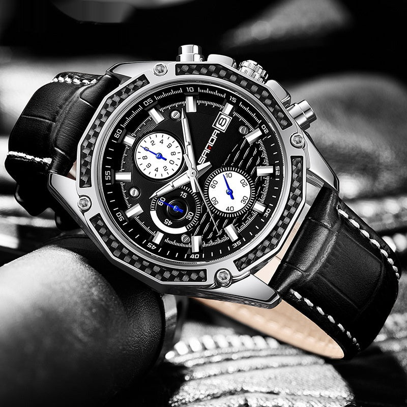 Herrenuhr mit Lederarmband und Datumsanzeige